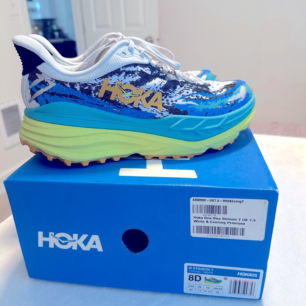 Hoka Mens Stinson 7 sz 8 White & Evening Primrose